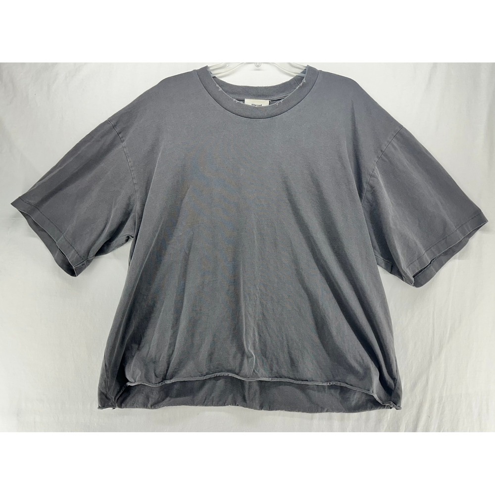 Elwood Mens XL Organic Cotton Boxy T-Shirt Charcoal Gray Raw Hem